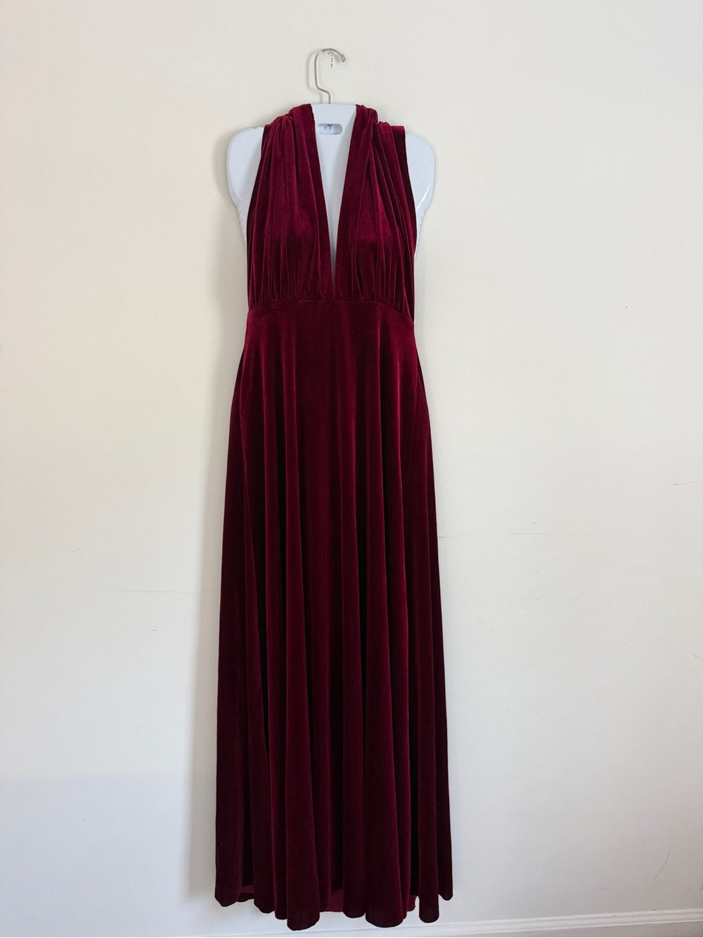Multi style Velvet Maxi Dress in rose Burgundy